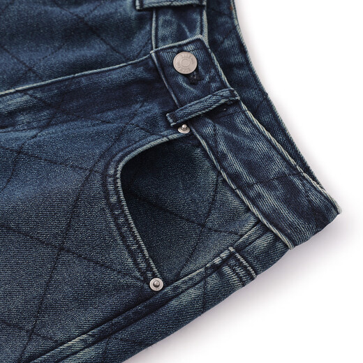 ELLE KIDS复古菱格抓绒直筒女童牛仔裤百搭秋季新款设计感休闲裤子