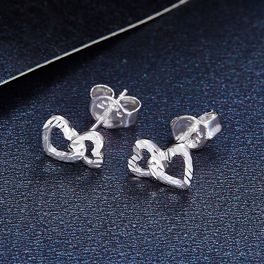 Laofu gold platinum earrings double heart earrings as a gift for your girlfriend as a gift, about 1.23g