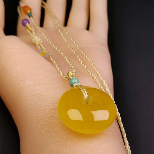 Amber School, one thing, one picture, one certificate, natural beeswax pendant, amber necklace, safety clasp, hanging chain, chicken oil yellow, no cracks, pendant 5.11g, 27.5*11mm