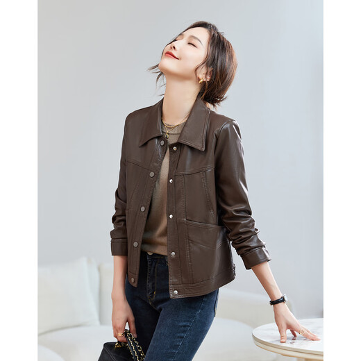 TERRE BLEUE Leather Jacket for Women 2025 Autumn New Loose Slim Small Design Single-breasted PU Leather Motorcycle Jacket