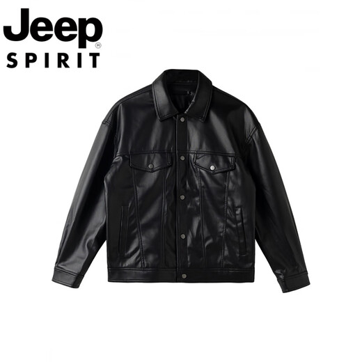 JEEP SPIRIT Jeep international brand autumn and winter trendy men's handsome high-end men's motorcycle short leather jacket jacket for men black 4XL
