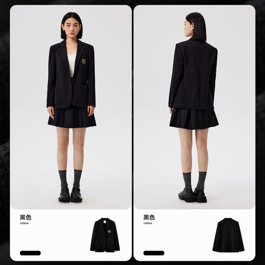 Shuiyunjian College Style Small Suit Jacket Women's Black Straight Shoulder Suit High Intellectual Long Sleeve Top 2026 Spring New Black M