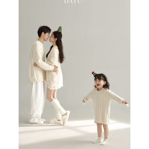 Ye Yu's family portrait, parent-child photo shoot clothing, Christmas white sweater, home style, family of three, parent-child photo shoot theme, Christmas parent-child 01 80 85 90,95,100,105,110,1