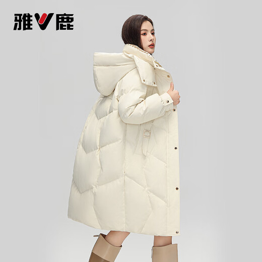 Yalu Linge Contrast Color Spliced ​​Down Jacket Women's Winter 2025 New Mid-Length Removable Cap Thicken Jacket