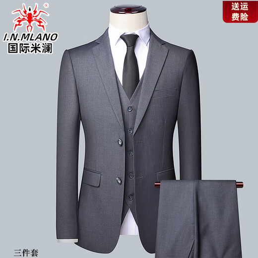 International Milan French haute couture men's high-end suit business casual high-end small suit three-piece vest formal gray custom design/fast delivery L 175