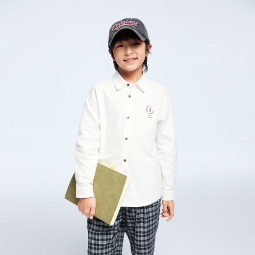 Annil children's clothing boys' lapel long-sleeved tops 2024 autumn new style off-white 110