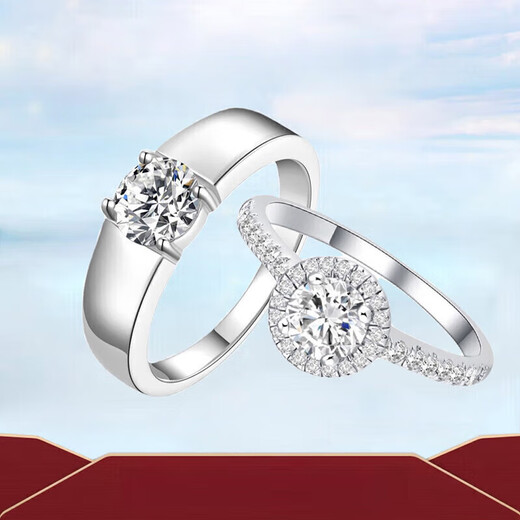 DR Diamond Ring Princess Round Bag Moissanite Electroplated Platinum Ring Female Proposal Wedding Birthday Valentine's Day Gift Princess Round Bag-1 Carat Live/Closed