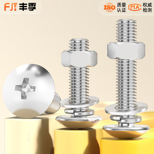 Fengji 304 stainless steel cross large flat head screws and nuts set umbrella head flat bolt round head flat washer elastic washer combination M4*20-10 sets