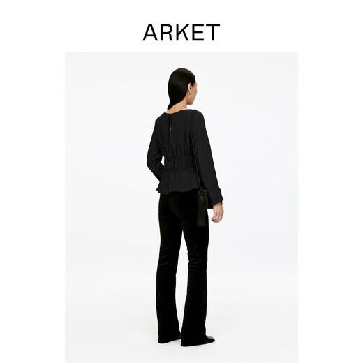 ARKET Women's Pleated Waist Belted Long-Sleeved Top Black Autumn New Style 1324552001 Black XXS 155/76A 32
