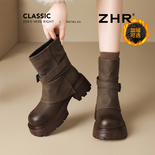 ZHR thick-soled short boots for women 2025 new winter retro pile boots Northeast plus velvet thickened Martin boots foreign style small short boots