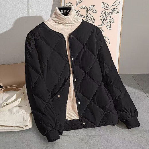 Xiaoxiangfeng Women's Collarless Diamond Plaid Small Person Lightweight Warm Short Winter Down Down Jacket Black Lightweight Warm 2XL 130-145Jin Jin is equal to 0.5kg