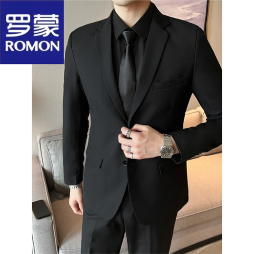 ROMON suit suit men's velvet thickened warm wedding suit jacket business formal black professional workwear winter suit R08 (single piece) velvet black suit S recommended 80-95Jin Jin equals 0.5 kg