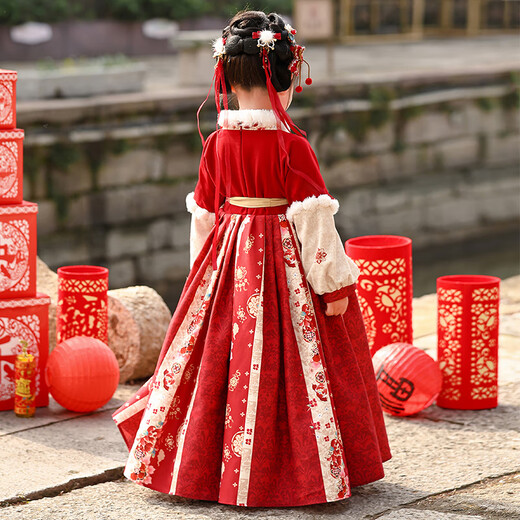 Pamino Hanfu Girls Winter Chinese Style Tang Suit Girls New Year Skirt Winter Clothes Children New Year Clothes Skirt 120