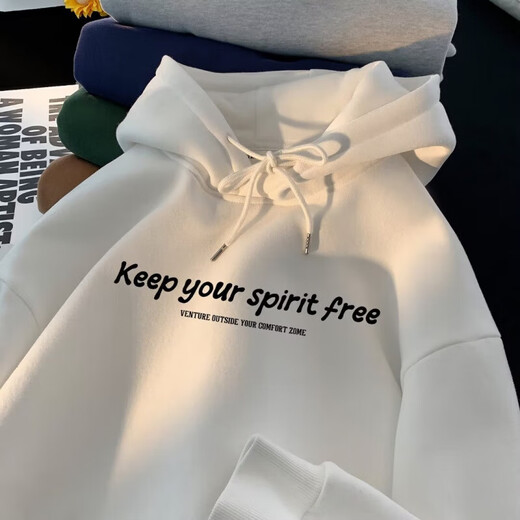 Velvet thickened American sweatshirt for men, autumn and winter trendy brand hooded jacket, youth loose high street versatile clothes, apricot plus velvet L