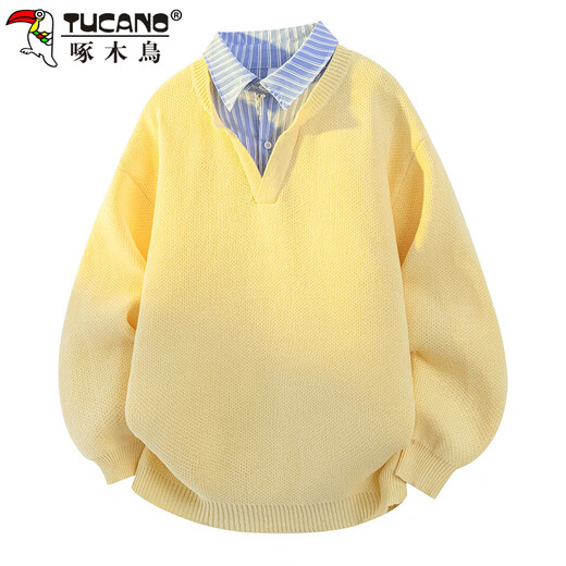 Woodpecker (TUCANO) sweater men's winter shirt collar sweater fake two-piece casual warm inner bottoming sweater line clothes apricot XL