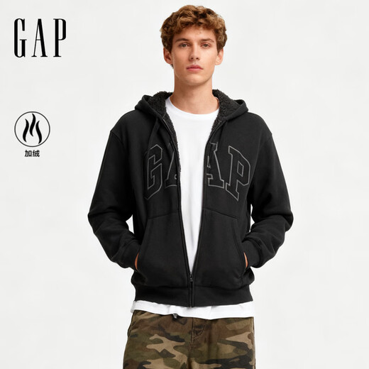 GAP men's and women's autumn LOGO imitation sherpa loose hoodie sweatshirt US version 789781