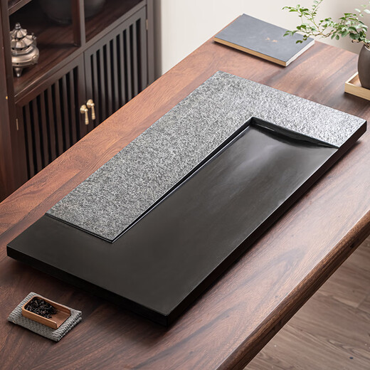 Natural black gold stone tea table stone coffee table high-end office living room tea set tray modern light luxury tea tray home 50*30*3CM