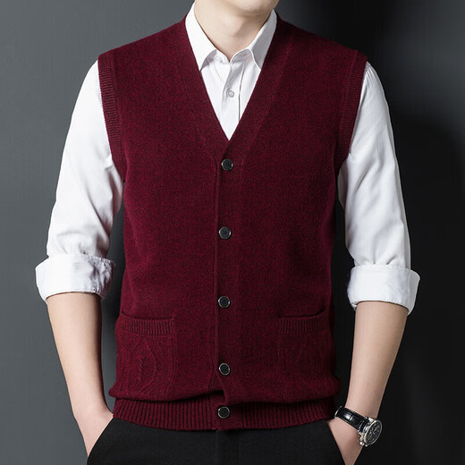 KING DEER Ordos cashmere sweater men's vest winter new sweetheart V-neck buttoned vest cardigan jacket bright rice camel 3XL 125 recommended weight 175-190Jin Jin is equal to 0.5 kg