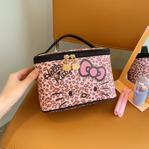 Leopard print kitty cosmetic bag large capacity portable storage bag travel portable toiletry bag cosmetic bag for women leopard print kitty cosmetic bag box bag