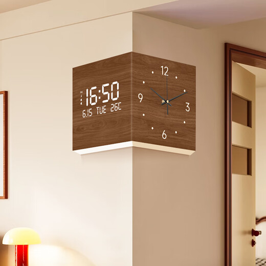 Set of simple mid-season antique living room corner clock perpetual calendar 2025 new electronic clock double-sided wall clock corner wall lamp clock