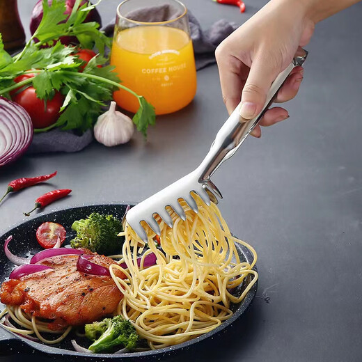 Piaoao thickened stainless steel food tongs food barbecue tongs vegetable tongs fried steak cake bread tongs pasta tongs grabbing tooth tongs pasta tongs (large single)