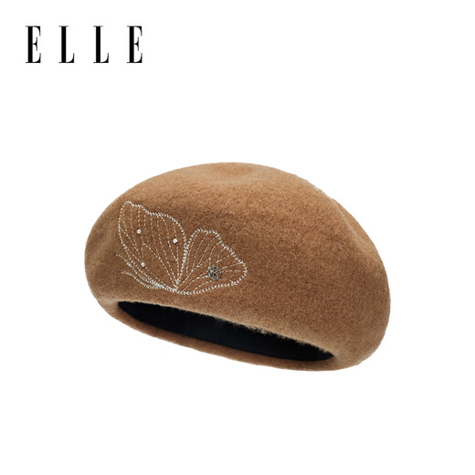 ELLE 100% sheep wool beret women's autumn and winter fashion versatile butterfly embroidered bud painter's hat that makes your face smaller