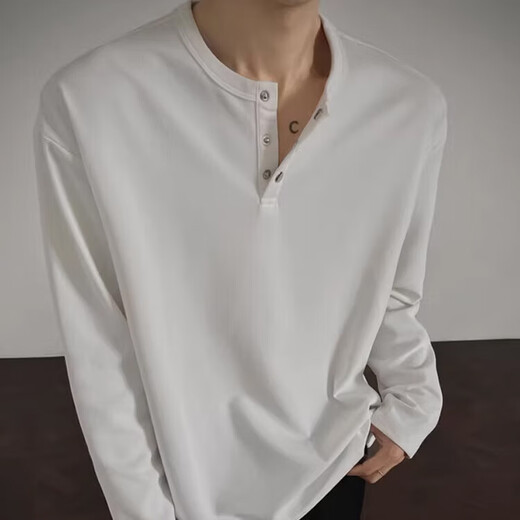 American Waffle Henry Collar Long Sleeve T-Shirt for Men Spring and Autumn New Trendy Brand Handsome Heavy Bottoming Shirt White XL (Recommended 120-130Jin Jin is equal to 0.5kg)