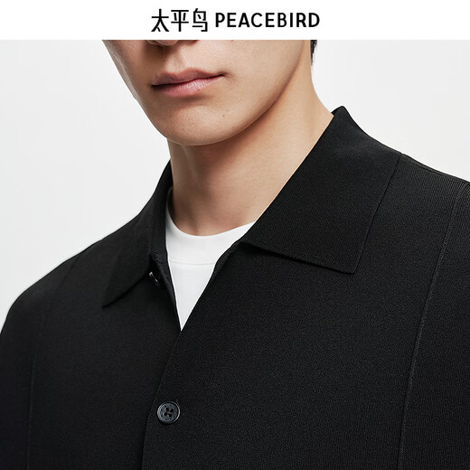 PEACEBIRD Men's Shopping Mall Sweatshirt Men's Acetate Fabric Black Lapel Sweater B1EAF1429 Black 1 L