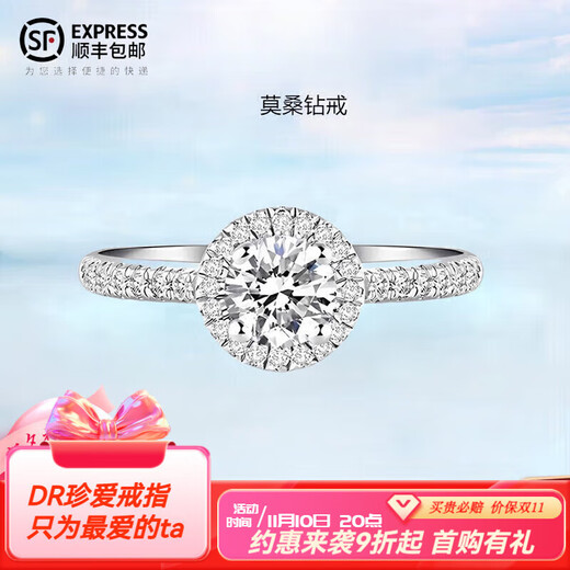 DR Diamond Ring Princess Round Bag Moissanite Electroplated Platinum Ring Female Proposal Wedding Birthday Valentine's Day Gift Princess Round Bag-1 Carat Live/Closed