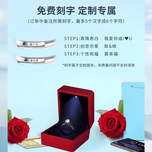 DR Diamond Ring Princess Round Bag Moissanite Electroplated Platinum Ring Female Proposal Wedding Birthday Valentine's Day Gift Princess Round Bag-1 Carat Live/Closed