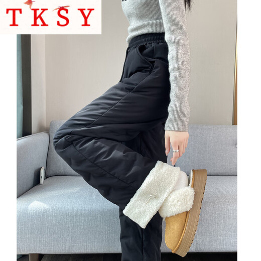 TKSY Lambswool Down Pants Women's Winter Outer Wear 2026 New Northeast Minus 40 Degree Straight Style Fashionable Cotton Pants Black XL Recommended 121-130Jin Jin is equal to 0.5 kg