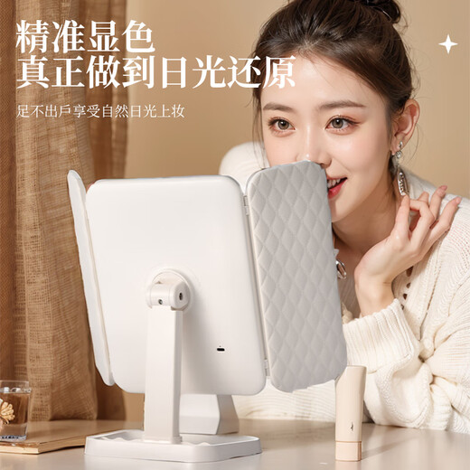 CEFERA Makeup Mirror with Light Mirror Beauty Mirror Vanity Mirror Shell Mirror Desktop Mirror Princess Mirror Birthday Gift for Girlfriend New Eye Protection Light - Extra Large Exquisite Milk White 270 Super Wide Angle 1 piece