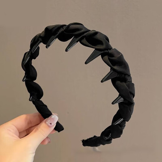 Korean style high skull headband for women, face wash non-slip headband 2025 new anti-slip toothed hairpin headband 1# black fine glitter rhinestone headband