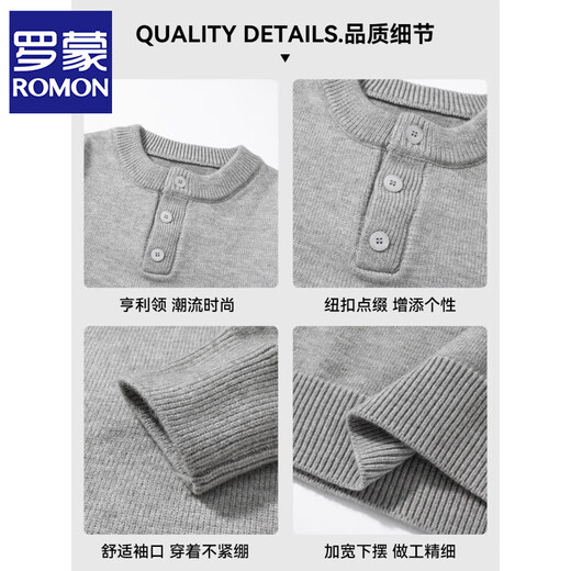 ROMON Henley collar sweater for men in autumn and winter thickened warm loose casual sweater pullover with base layer sweater heather gray XL