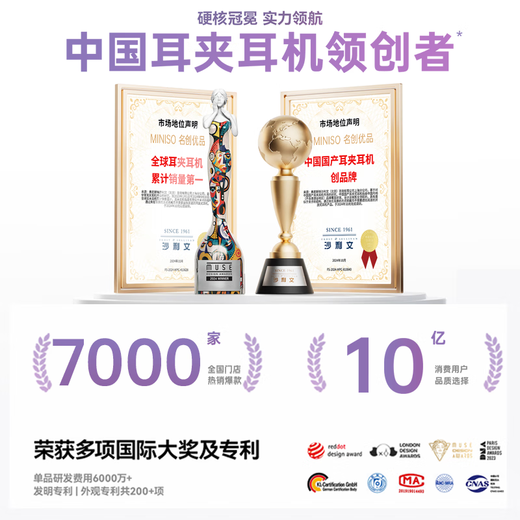 MINISO, 0 bad reviews on sound quality, best-selling in 7,000 stores, MJ2 Bluetooth headset, clip-on bone conduction, non-in-ear, open for running, sports calls, super long battery life, real-time translation, gilded purple Ultra version, intelligent AI translation, four gold standard sound quality, gold list TOP1, intelligent AI translation