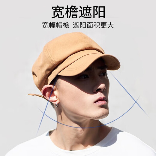 Hat Men's Trendy Spring and Summer Octagonal Hat British Japanese Peaked Cap Newsboy Hat Painter Hat Retro Beret Black L 59cm