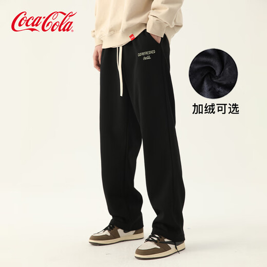 Coca-Cola Casual Pants Men's Autumn and Winter Pants Velvet Thickened Loose Pants Sweatpants Black Velvet XL (150-170Jin Jin is equal to 0.5 kg)