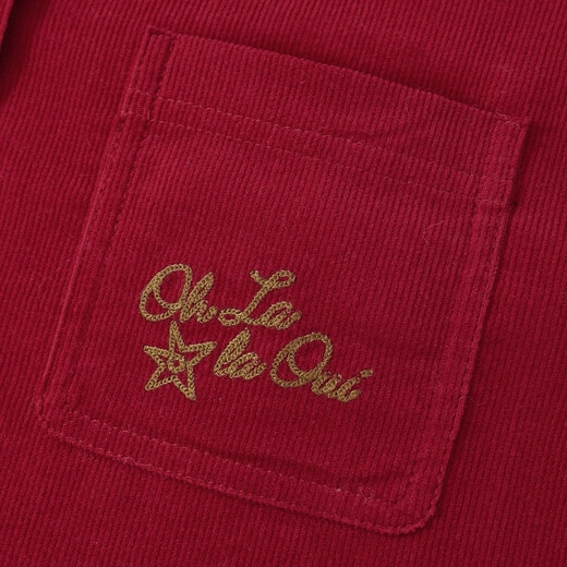 ELLE KIDS Children's Clothing Contrast Color Embroidered Long Sleeve Horse Year New Year Red Shirt Girls Autumn and Winter Corduroy Casual Versatile Top New Year Red 160 (S)