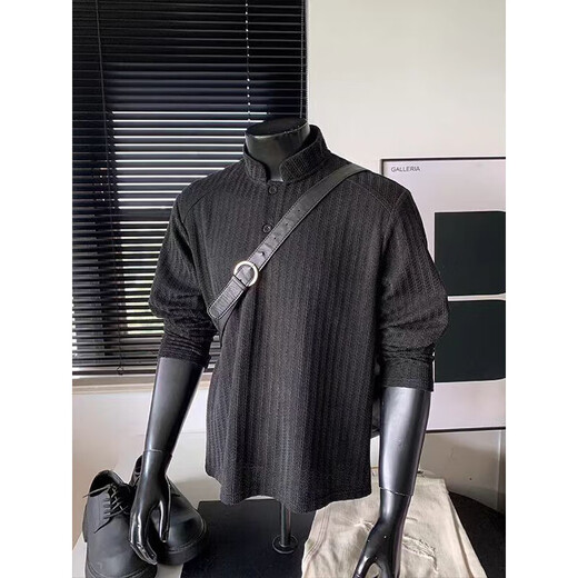 7 excellent products sweatshirt men's autumn and winter American Henry collar heavy striped bottoming shirt loose casual jacket top men YZXS-CT04 white M