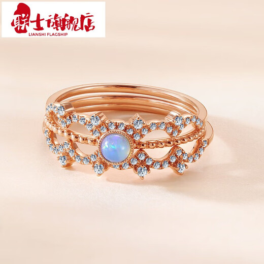 Lianshi Jewelry 18K Gold Opal Diamond Ruby Ring Versatile Stackable Jewelry for Girlfriend’s Birthday Gift 18K Gold Opal Diamond Pink Sapphire Ring No. 11