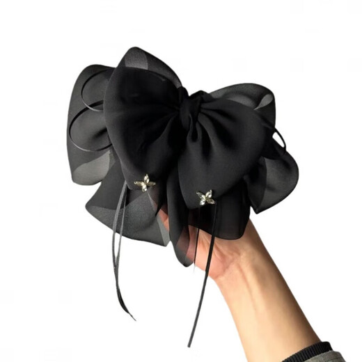 Black bow ribbon hair accessories hairpin ponytail catcher on the back of the head large headdress hairpin hairpin catcher fabric 1 chiffon bow ribbon ponytail clip