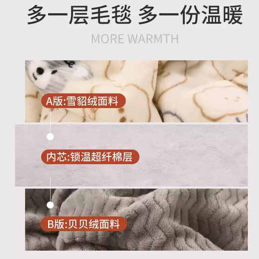 RSRDDY Japanese unprinted MUJIE blanket thickened winter milk velvet warm coral flannel three-layer blanket sofa Baby Bear - gray three-layer composite spreadable and coverable 180cmx200cm large single blanket skin-friendly antibacterial and anti-mite