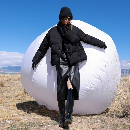 Sancai 2025 Winter New 90 White Duck Down Jacket Loose Scarf Two-Wear Bread Jacket Single-breasted M