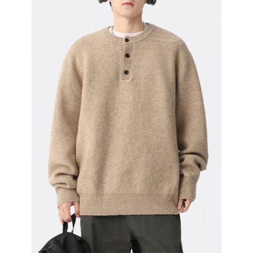 Dances with Wolves (DANCING WOLVES) xxbro men's #Henry collar thickened winter lazy style knitted inner sweater men's versatile loose bottoming shirt dark gray M