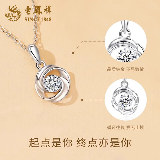 Lao Fengxiang PT950 platinum Möbius ring pendant for women pure platinum Valentine's Day birthday gift for girlfriend and wife PT950 platinum Möbius ring necklace about 2.7g