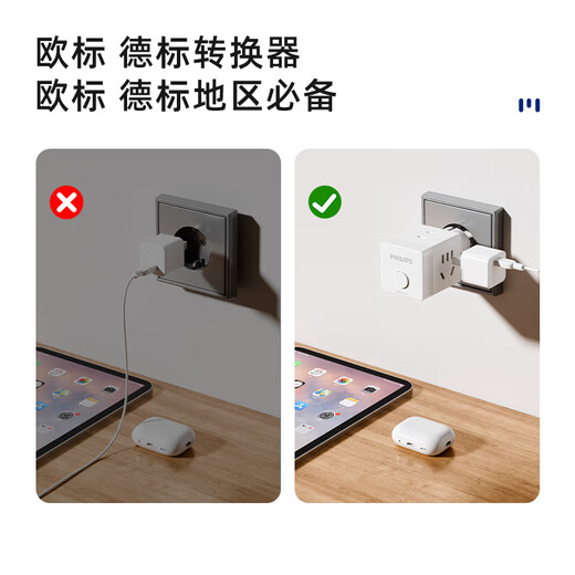 Philips (PHILIPS) 4-position Rubik's Cube travel socket/European standard conversion plug/socket converter/study abroad European European standard Germany France Finland Iceland