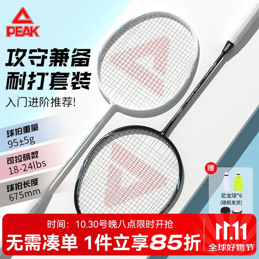 匹克 羽毛球拍对拍碳复合耐打成人学生套装训练比赛拍 5577黑/白