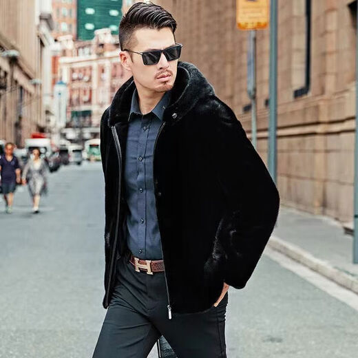 Off-season mink coat men's velvet whole mink winter hooded jacket mink fur imitation mink coat thickened hooded style XL XL125-135Jin Jin equals 0.5 kg