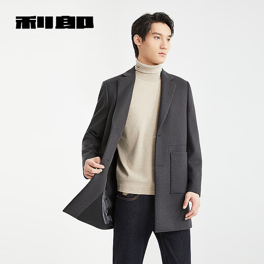Lilan quick heating woolen coat men's mid-length winter coat business casual men's sheep wool coat brown black (24DYR3062Y) L 170/88A