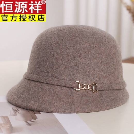 Hengyuanxiang's new autumn and winter woolen hat for women, Japanese face-showing small fashion equestrian hat, Hepburn style retro fisherman hat, basin hat, mocha color, chain small edge equestrian M (56-58cm)